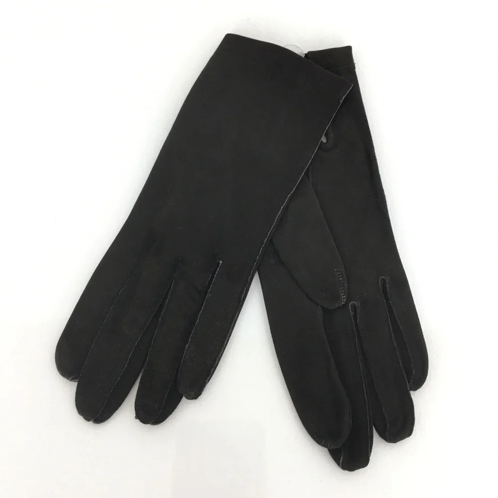 Vintage Kay Fuchs Faux Suede Leather Gloves Black 66378 Made in France
